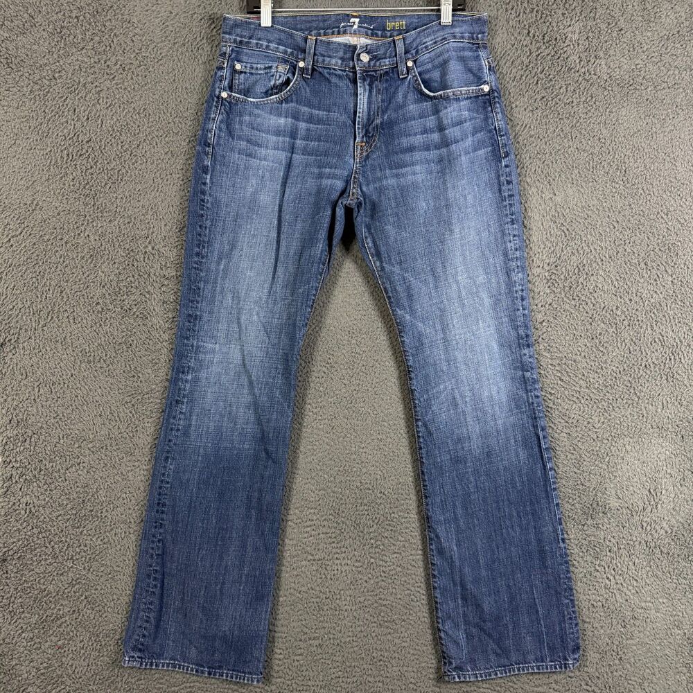 7 For All Mankind Jeans Mens 33x34 Blue Brett Bootcut Dark Wash Denim Pants